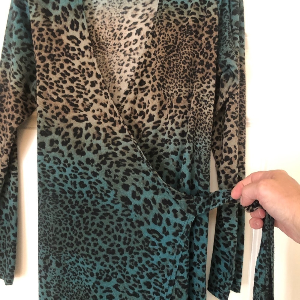 Glam Animal Print Wrap Midi Dress - Brown and Teal